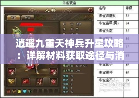 逍遥九重天神兵升星攻略：详解材料获取途径与消耗，助你顺利提升神兵星级